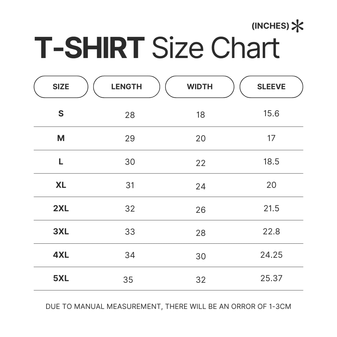 T shirt Size Chart - Aggretsuko Shop
